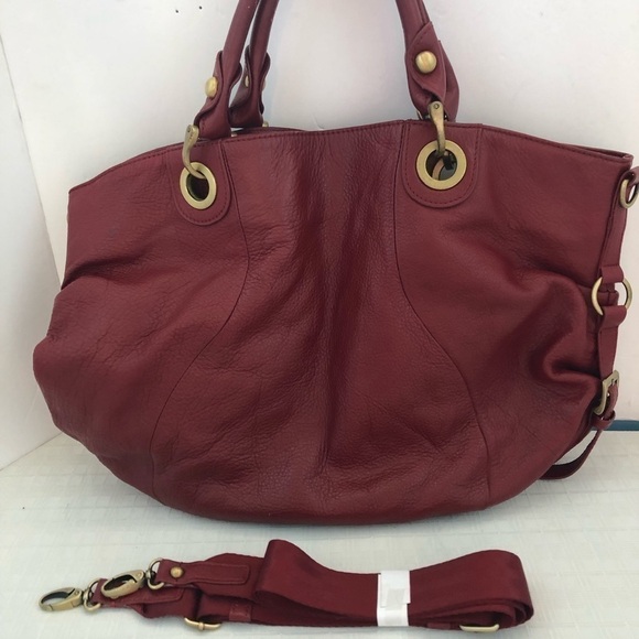 Fenn, Wright Manson -red Pebbled Leather Tote Bag with crossbody strap - Picture 12 of 13